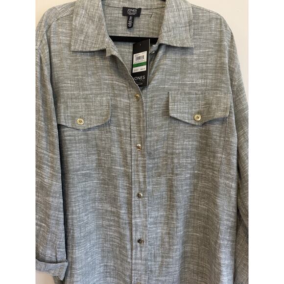 Jones New York Signature Linen Blend Top w/Roll Tab Sleeves Green Size Large NWT - Picture 6 of 10